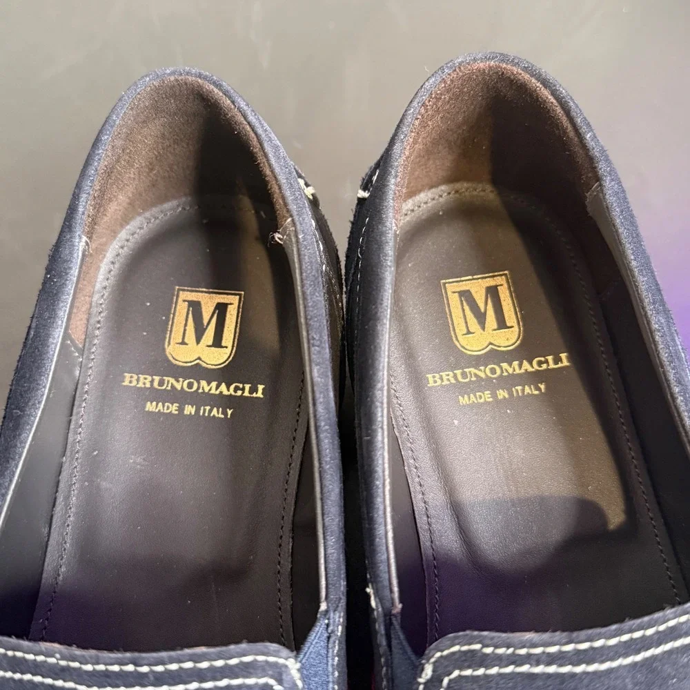 Bruno Magli Balestra Loafers Mens 11 M Navy Blue Suede Italian Slip On Shoes